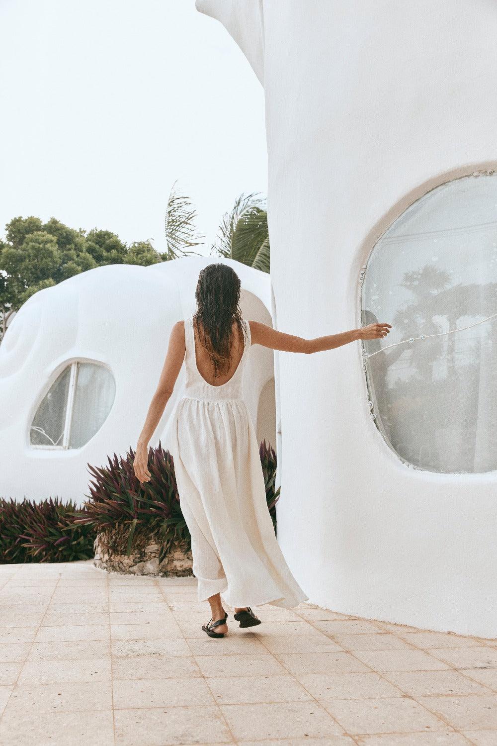 Kara Linen Midi Dress White Product Image