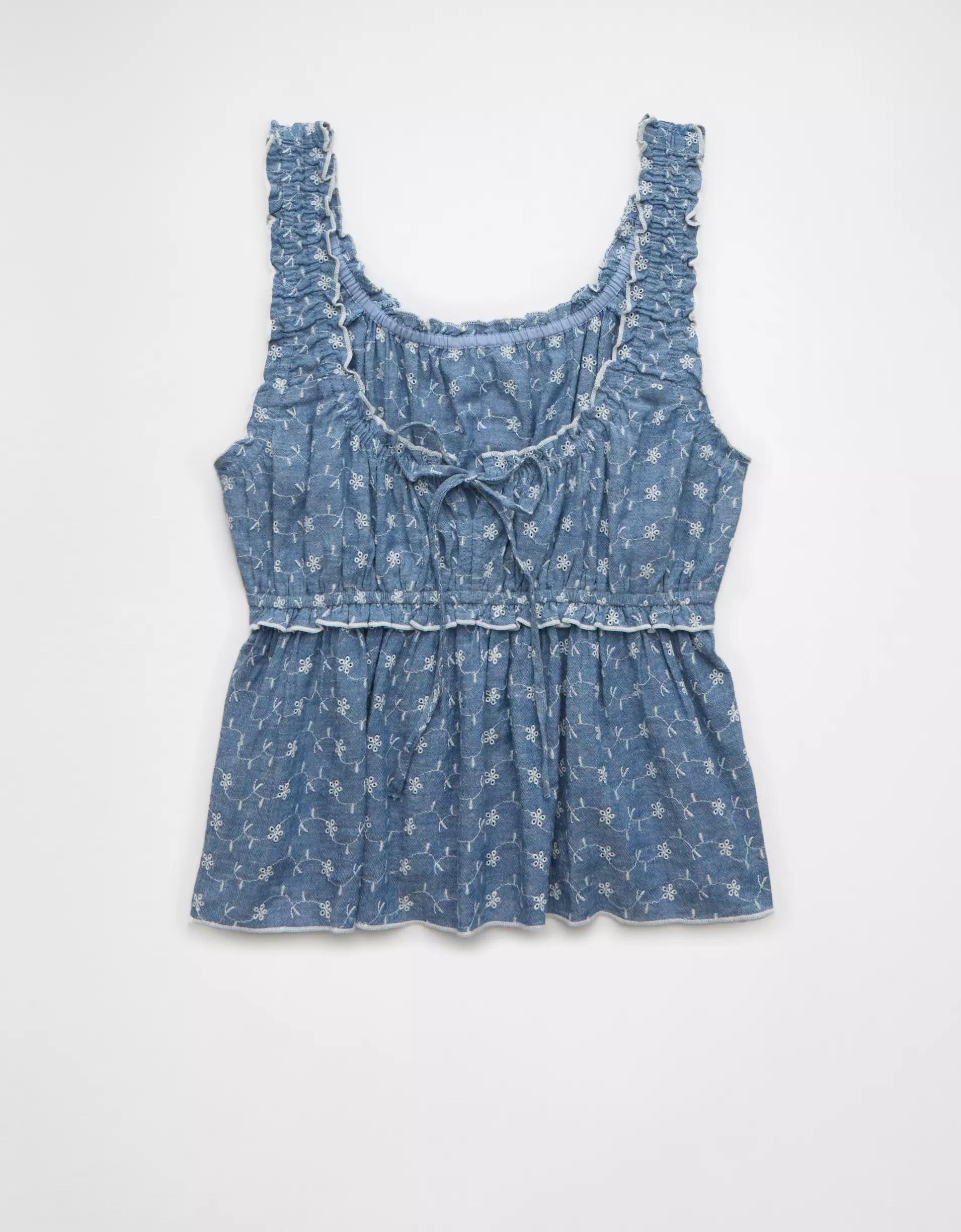 AE Ruched Strap Cropped Tank Top Product Image