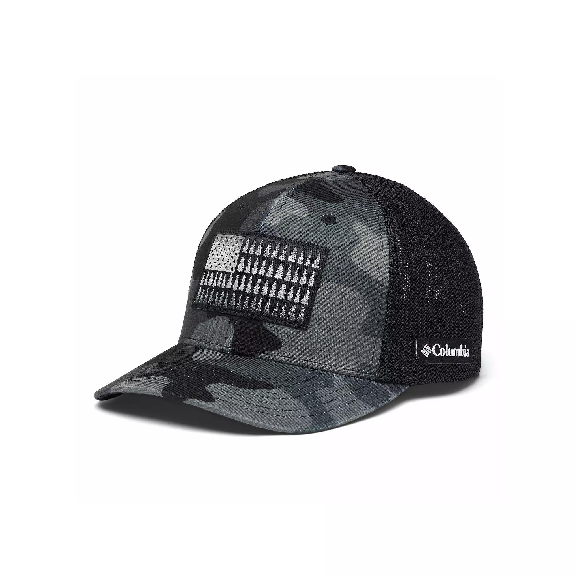 Men's Columbia FlexFit Mesh Tree Flag Fitted Cap, Size: Small/Medium, Black Mod Camo Product Image