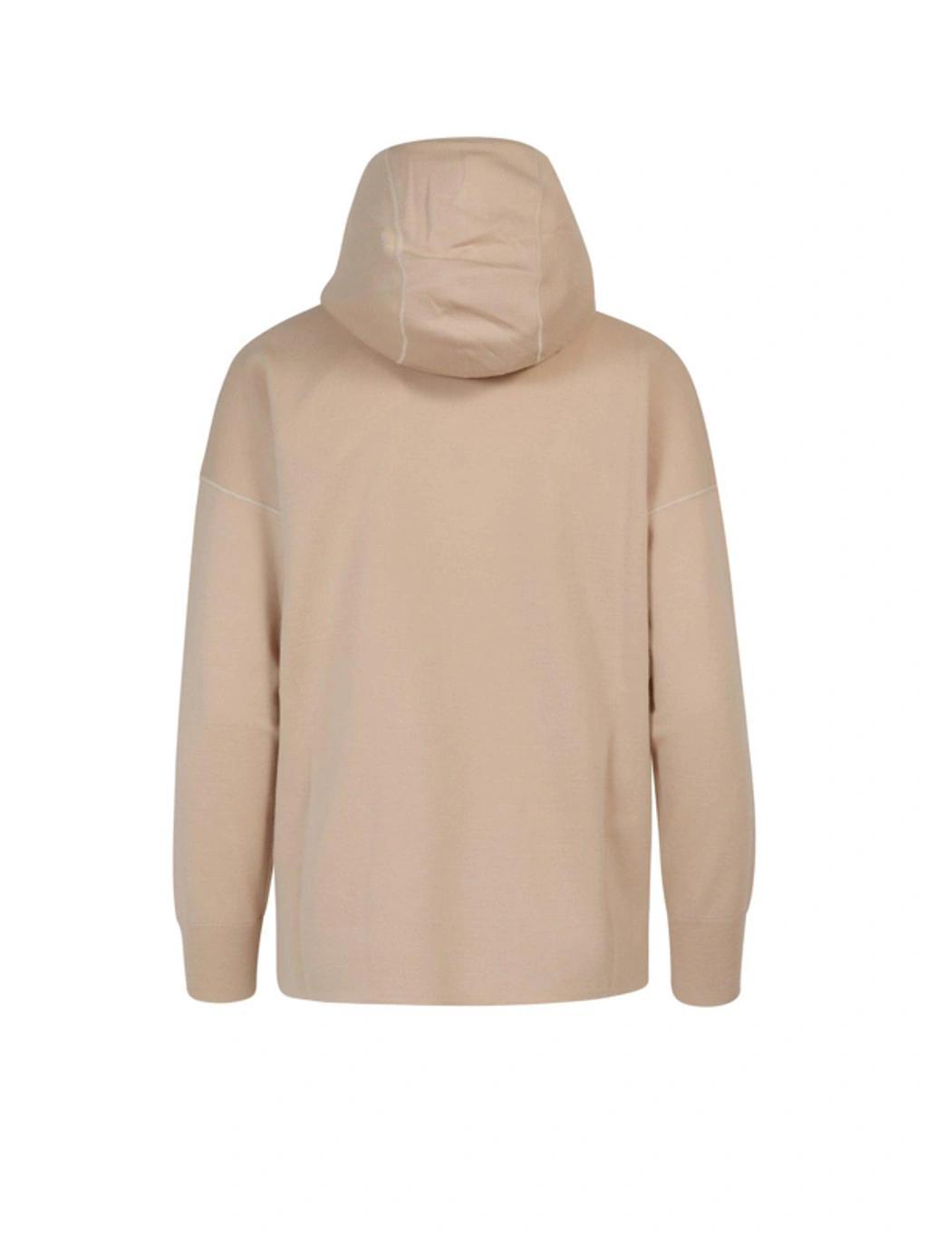 Drawstring Knitted Hoodie In Beige Product Image