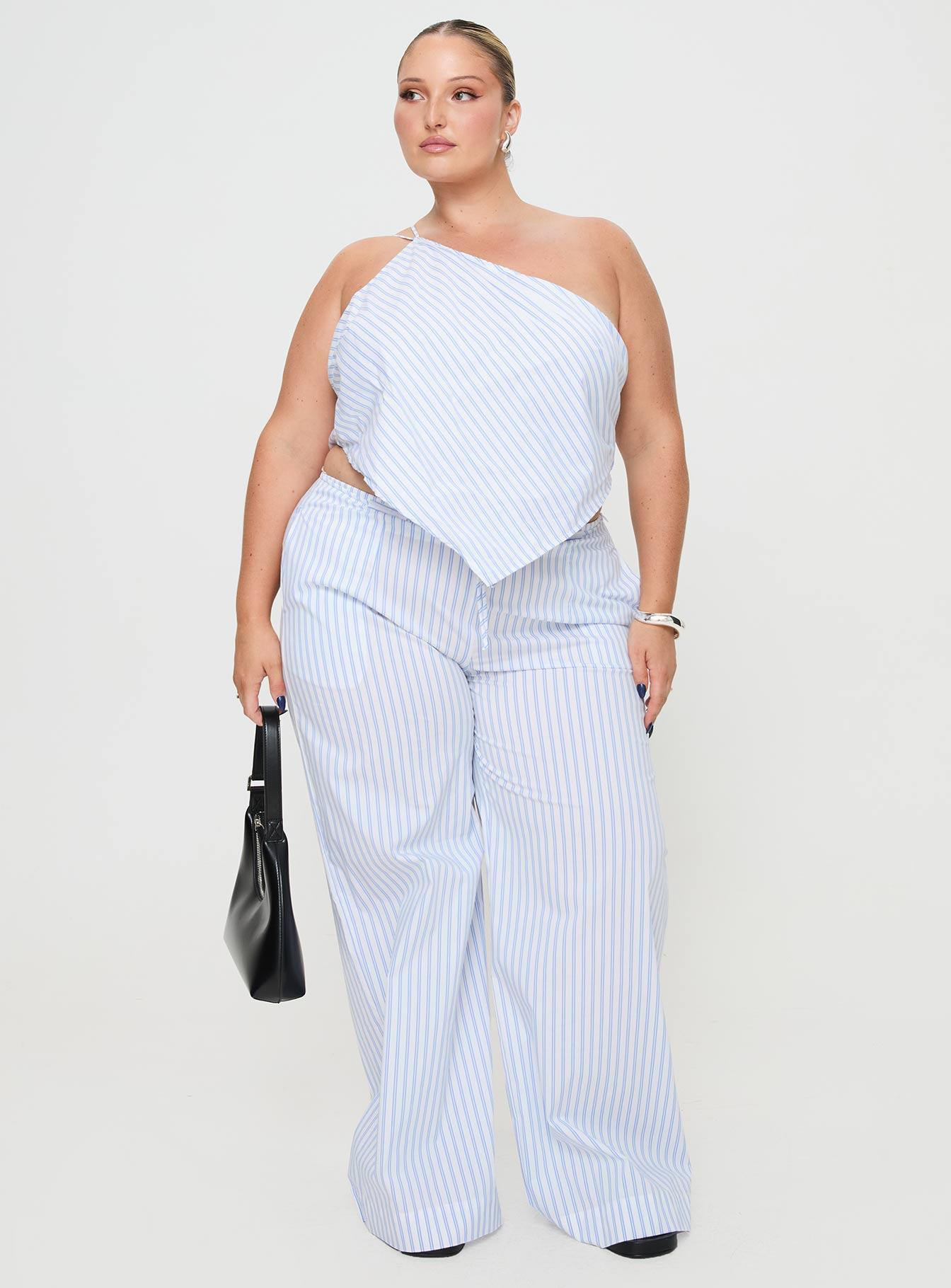 Collied Asymmetric Top Blue / White Stripe Curve Product Image