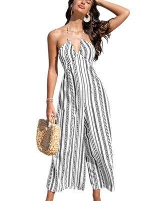 Cupshe Womens Black and White Boho Halter Neck Jumpsuit Product Image