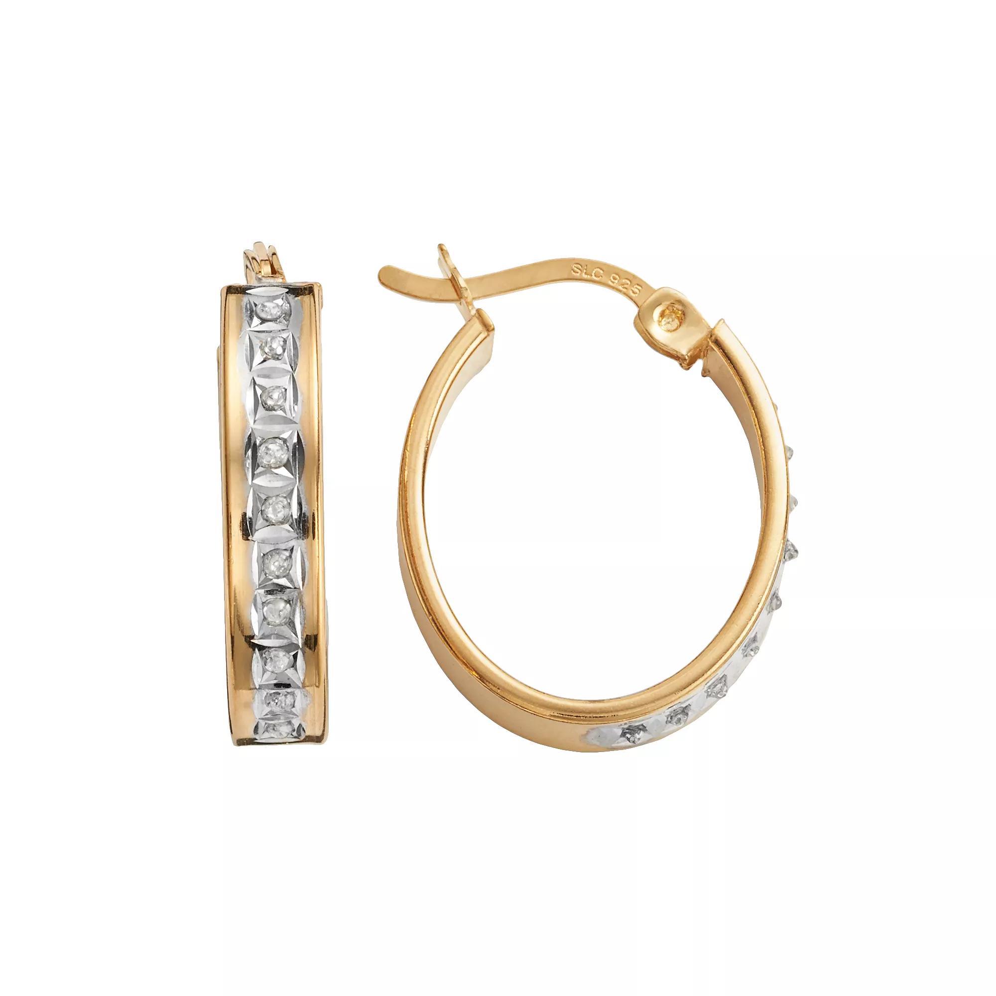 Diamond Mystique 18k Gold Over Silver Diamond Accent Oval Hoop Earrings, Women's, White Product Image