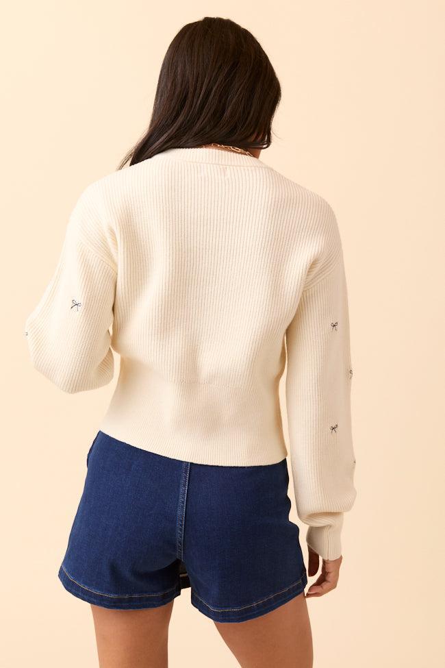 Leila Bow Ivory Pullover Sweater Girls Product Image