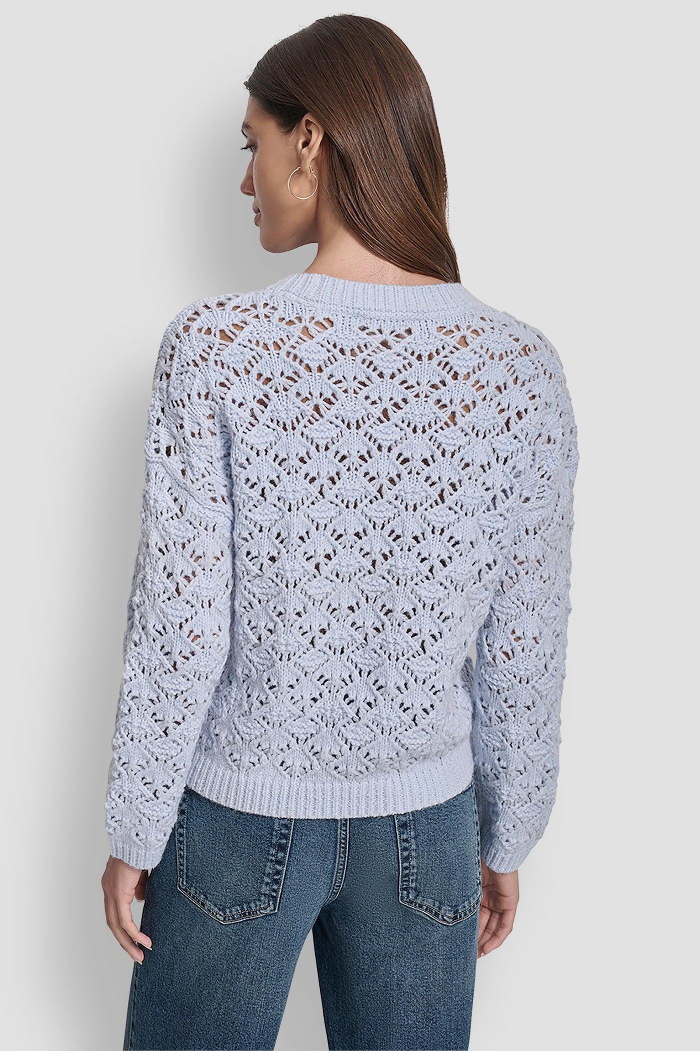 POINTELLE STITCH LONG SLEEVE CREW NECK SWEATER Product Image