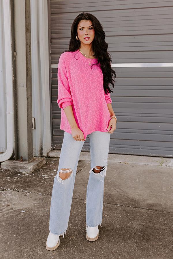 Copy That Knit Sweater In Hot Pink Product Image