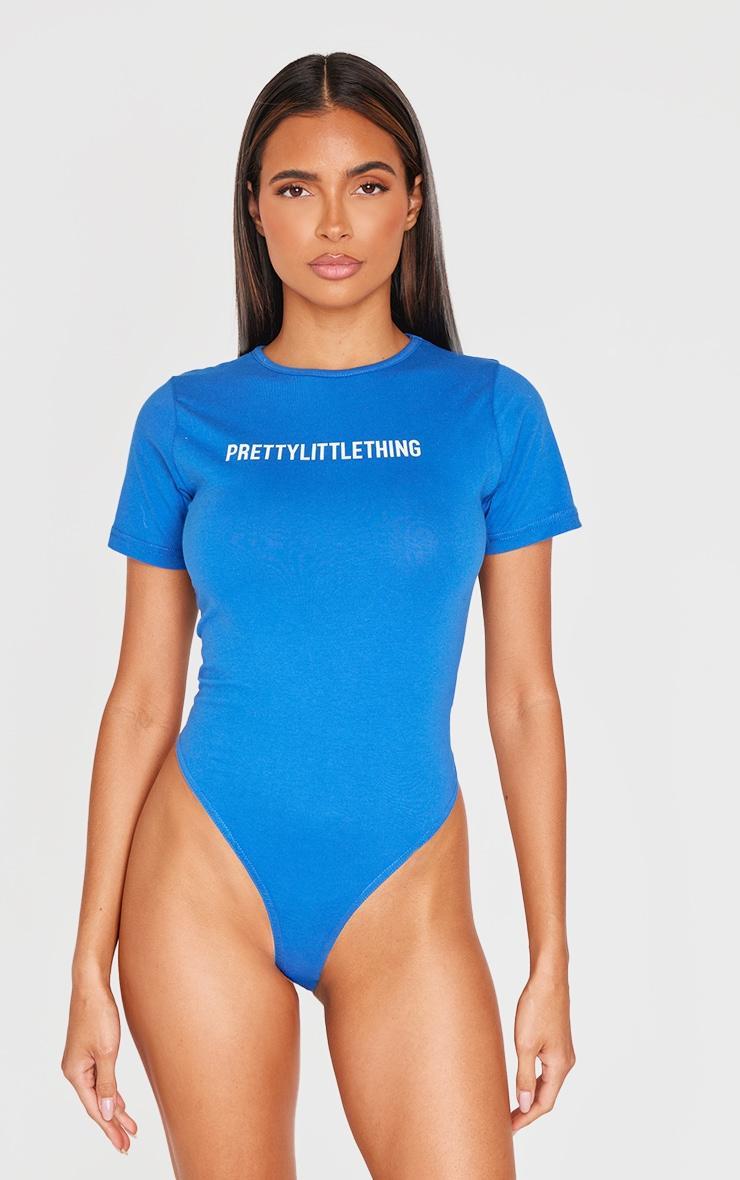 PRETTYLITTLETHING Blue Logo Short Sleeved Bodysuit Product Image