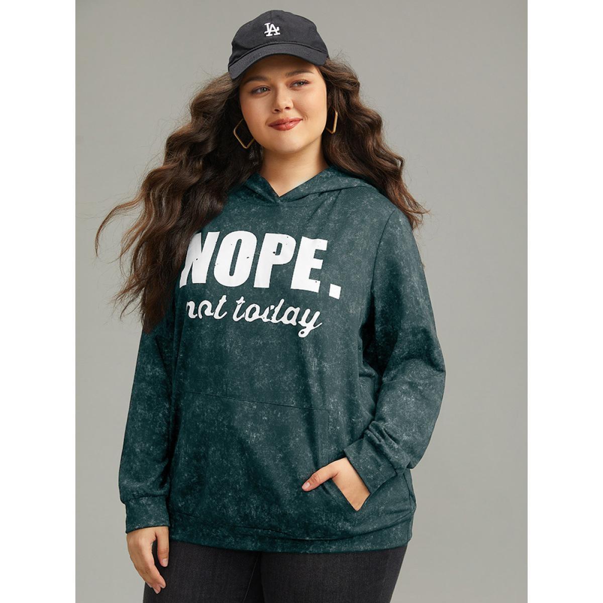 Plus Size Letter Vintage Hooded Pocket Sweatshirt Women DarkGreen Casual Printed Dailywear Sweatshirts BloomChic 22-24/3X Product Image