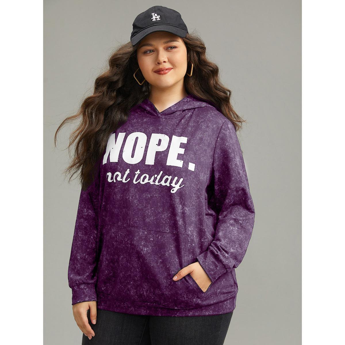 Plus Size Letter Vintage Hooded Pocket Sweatshirt Women DarkGreen Casual Printed Dailywear Sweatshirts BloomChic 22-24/3X Product Image