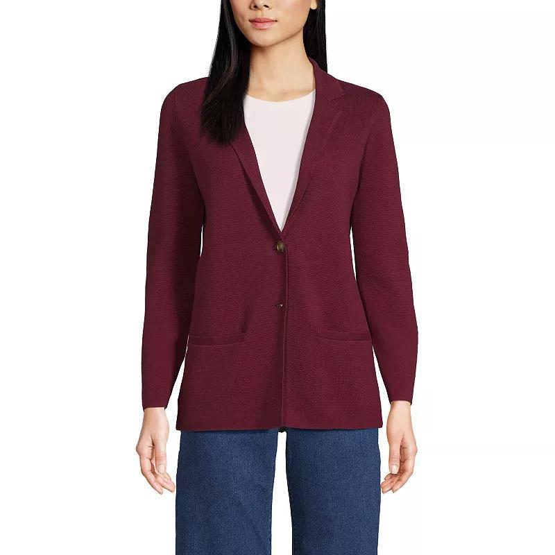 Petite Lands End Button-Front Sweater Blazer, Womens Deep Blue Product Image