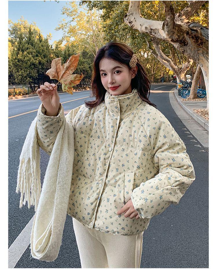 Floral Print Padded Zip Jacket Product Image