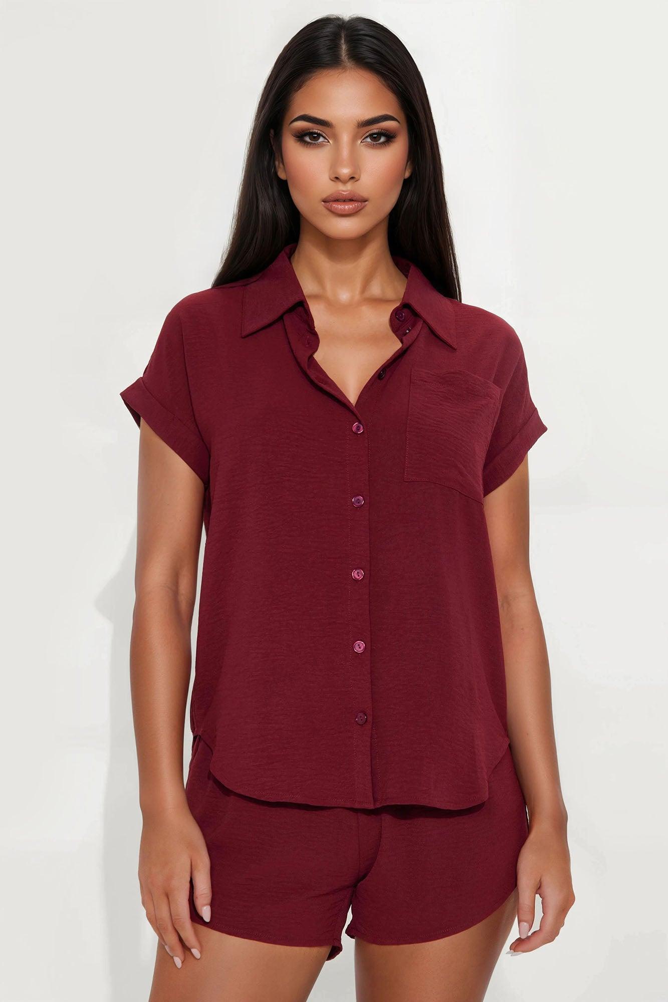 Hot Summer Short Set - Burgundy Product Image