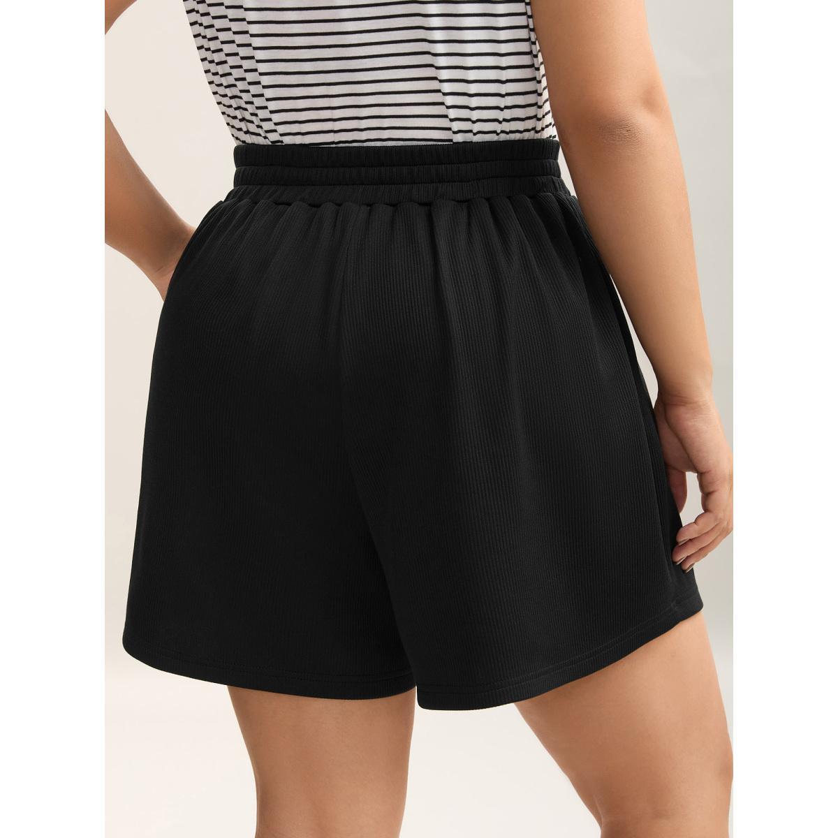 Plus Size Textured Straight-Fit Pull-On Shorts Women Black Casual Texture Wide Leg Everyday-Casual Shorts BloomChic 12/L Product Image