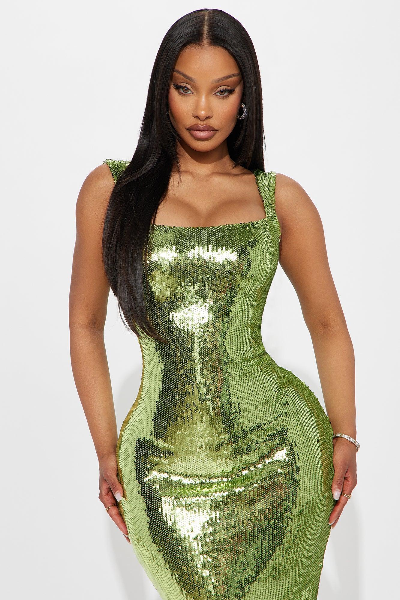 Now Or Never Sequin Midi Dress - Lime Product Image