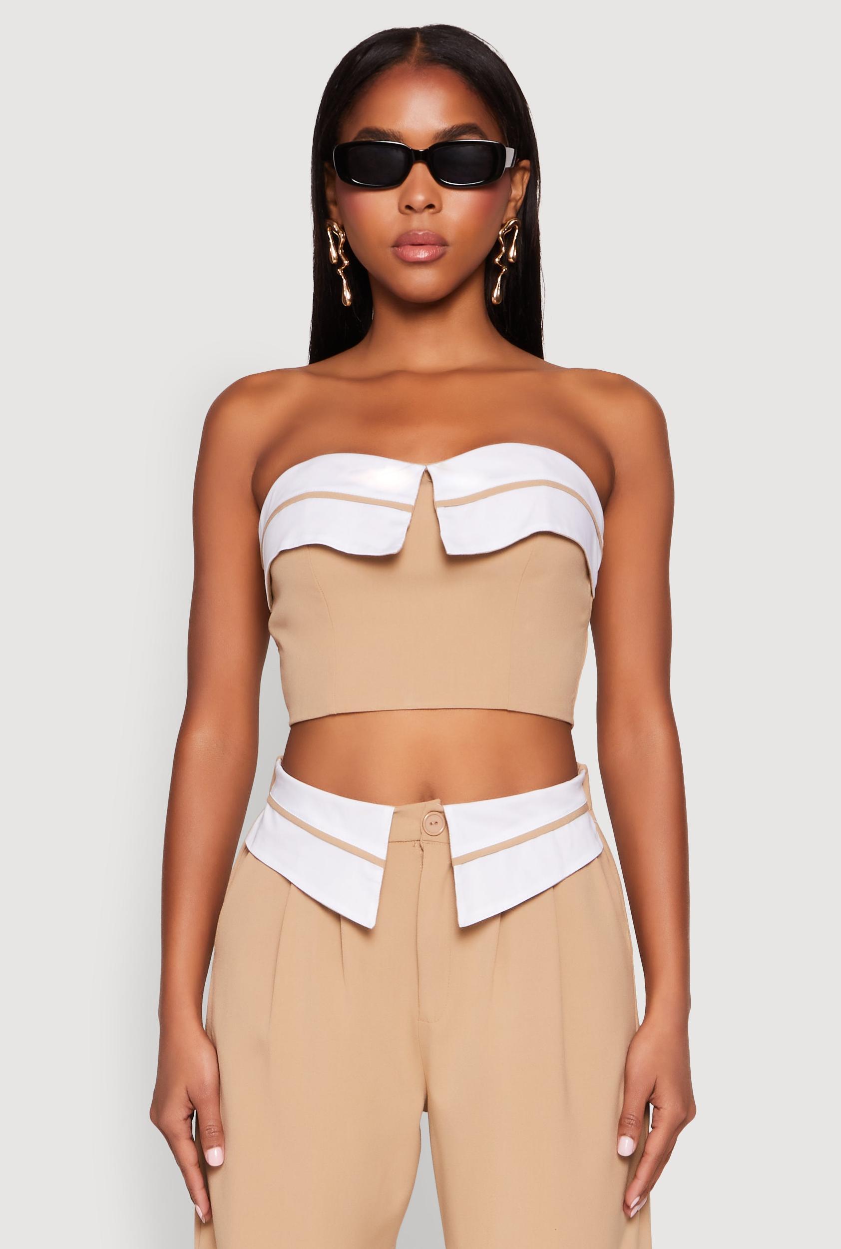 Womens Contrast Trim Fold Over Crop Top Product Image
