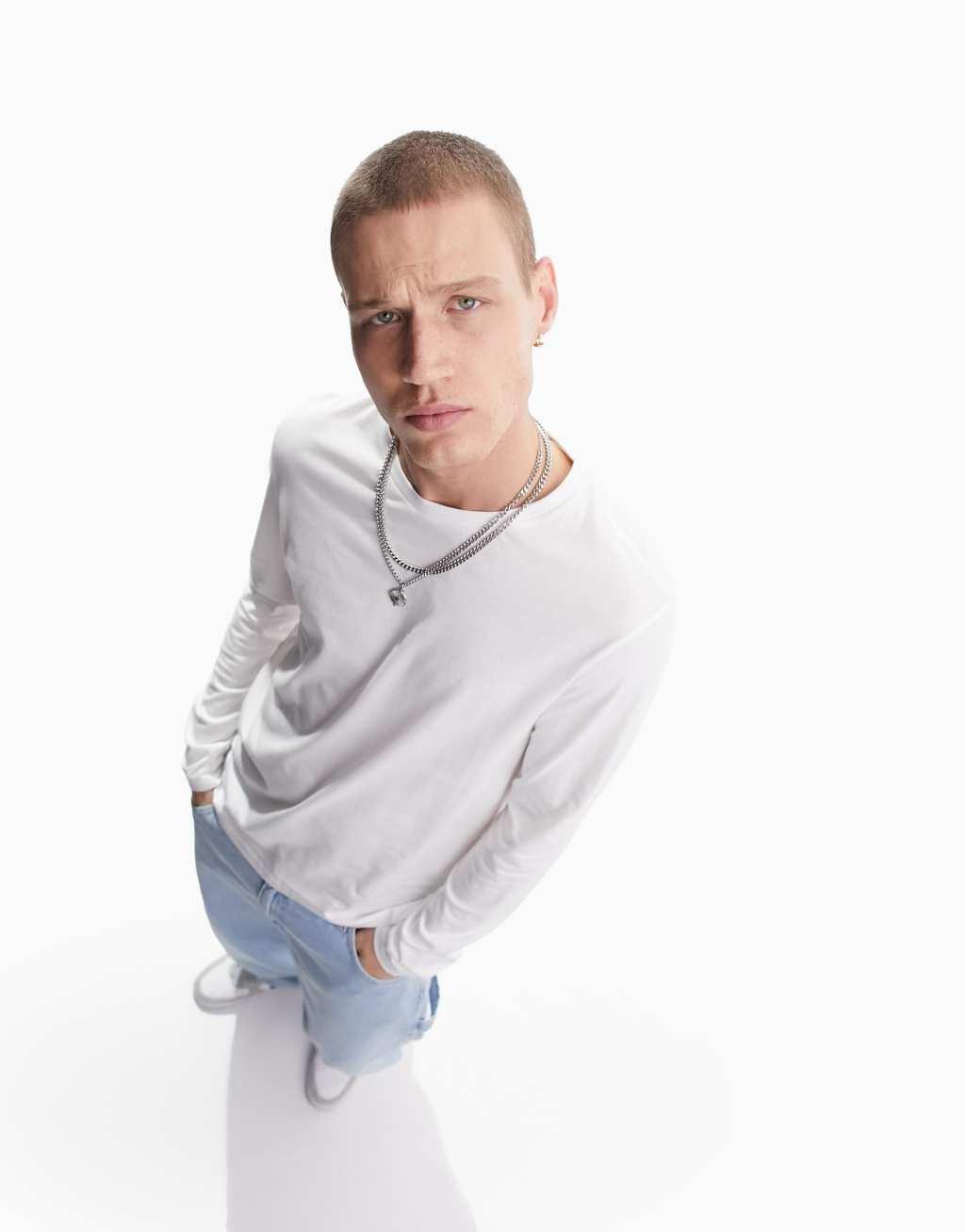 ASOS DESIGN essential long sleeve crew neck T-shirt in white Product Image