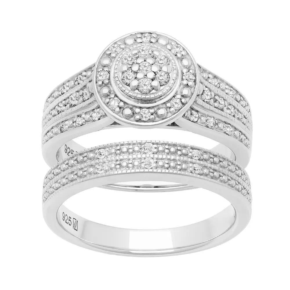 Love Always Sterling Silver 1/3 Carat T.W. Diamond Halo Engagement Ring Set, Women's, Size: 7 Product Image