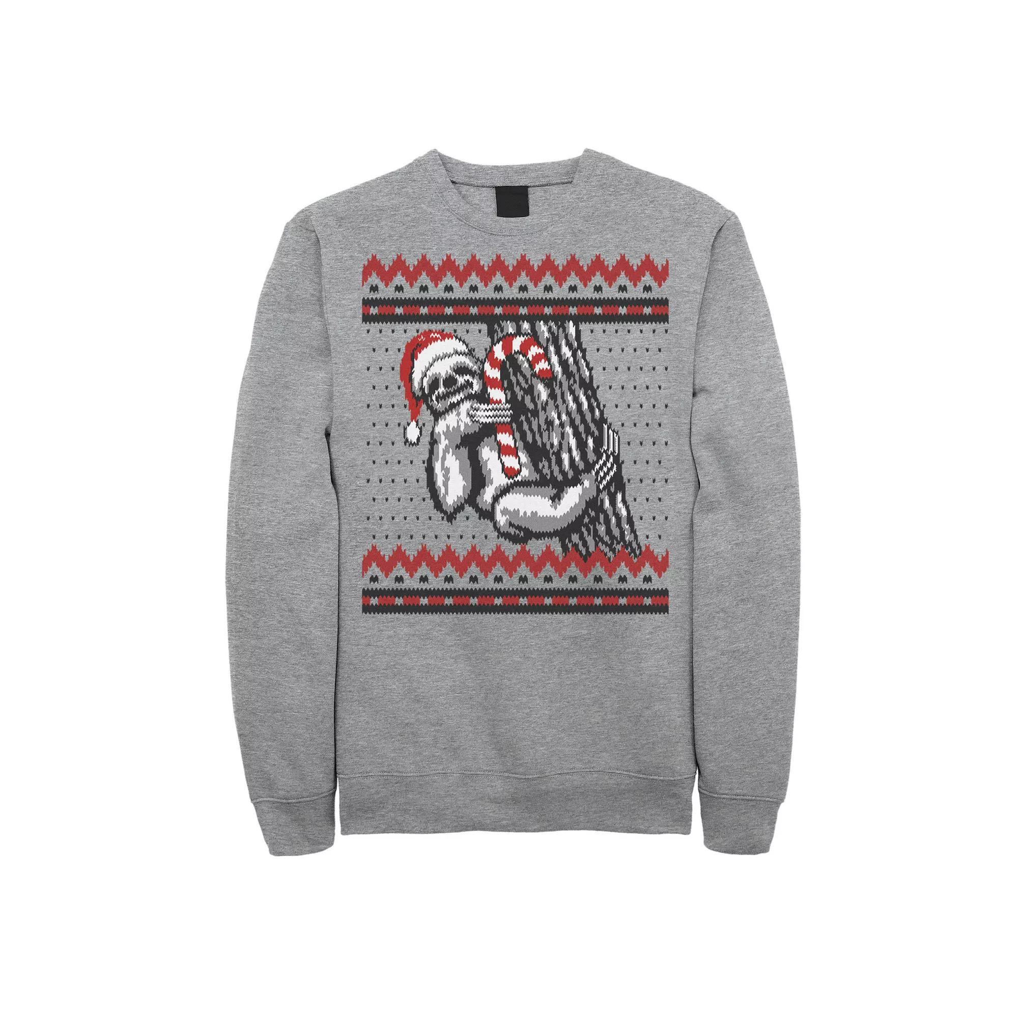 Men's Sloth Candy Cane Ugly Christmas Fleece Crewneck Sweatshirt, Size: Medium, Athletic Grey Product Image
