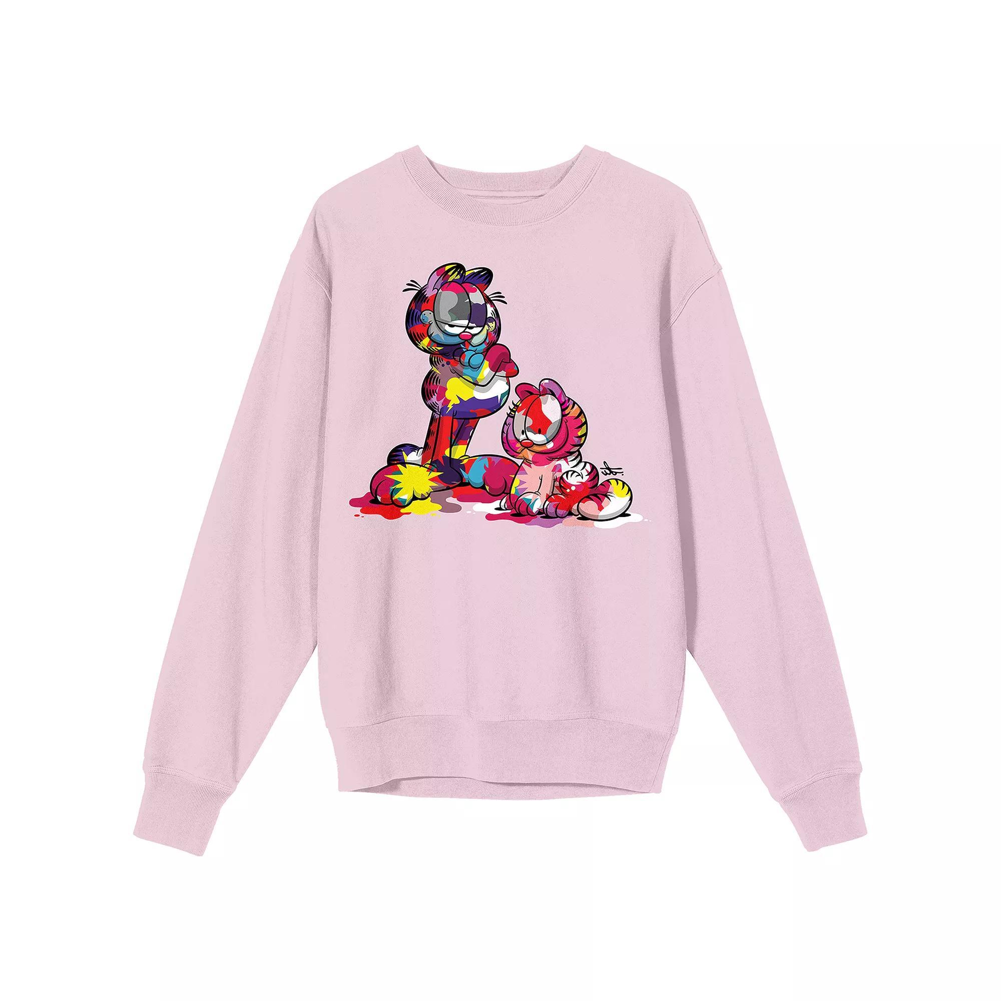 Men's Garfield Paint-Stained Cat Sweatshirt, Size: Medium, Pink Product Image