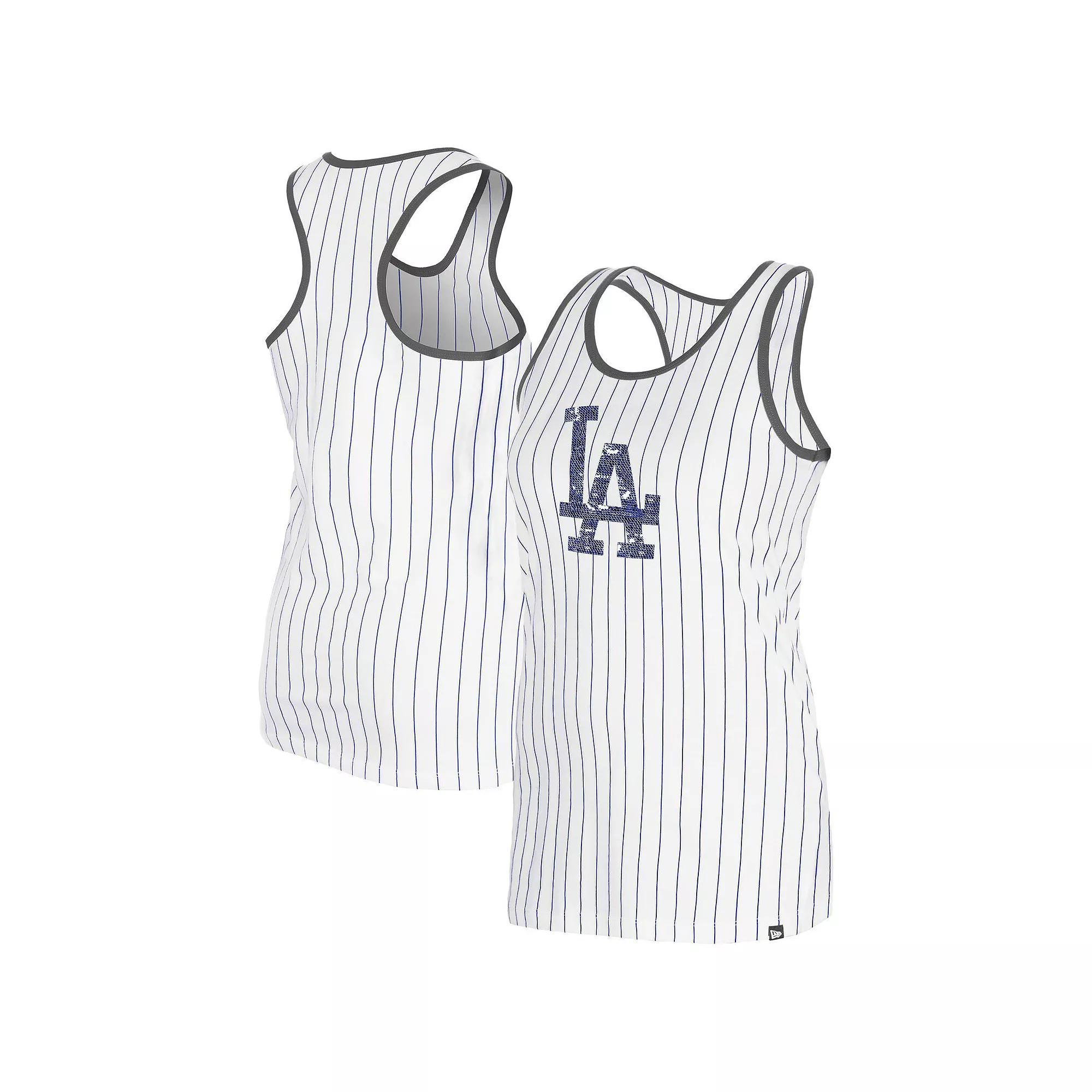 Women's New Era White Los Angeles Dodgers Gameday Pinstripe Tank Top, Size: Large Product Image