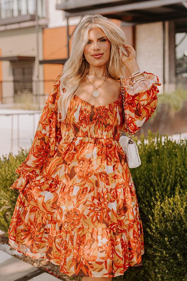 Fall Foliage Smocked Mini Dress Curves Product Image