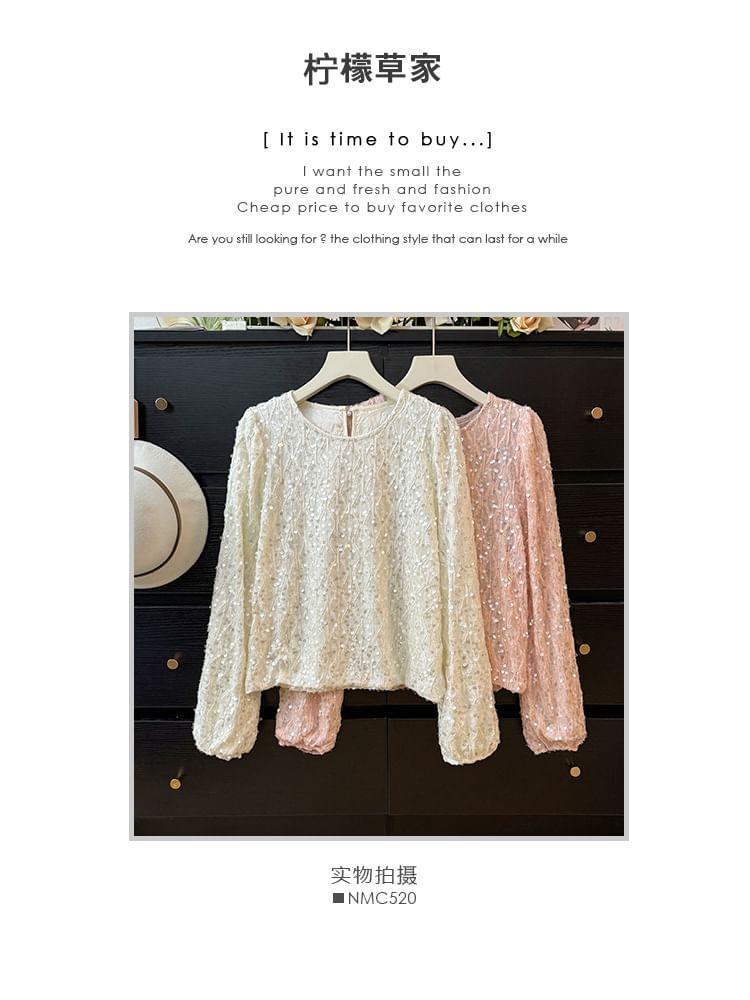 Sequined Crew-Neck Loose Blouse Product Image