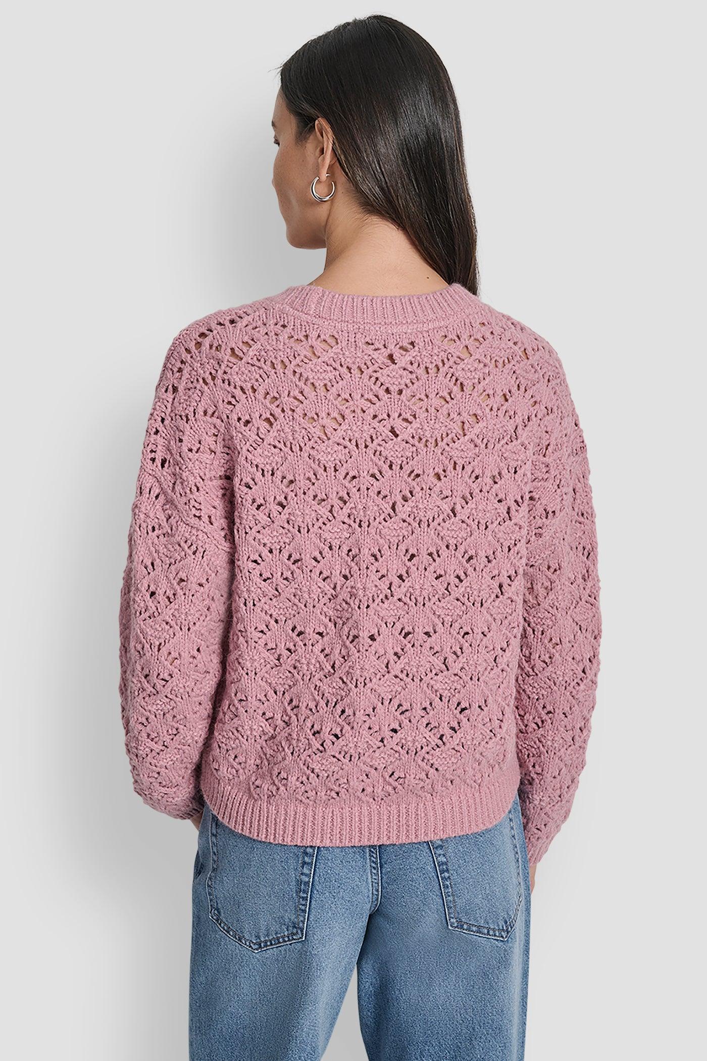 POINTELLE STITCH LONG SLEEVE CREW NECK SWEATER Product Image