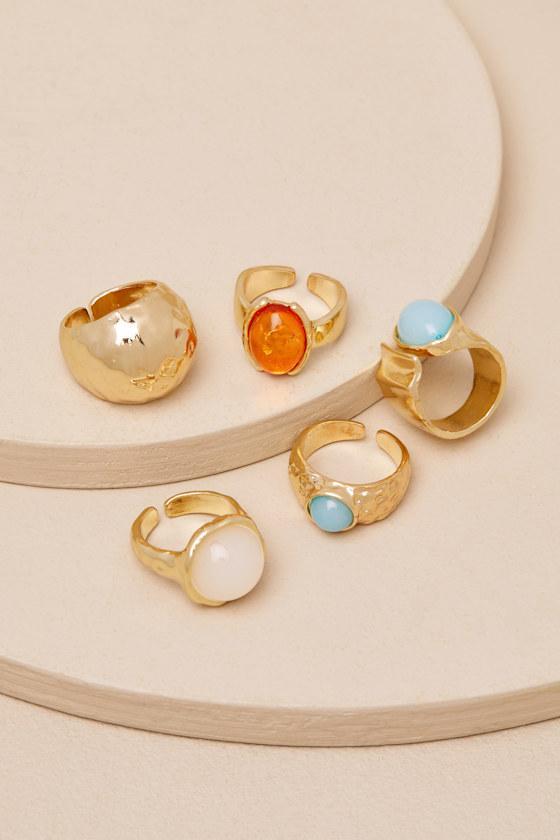 Marah Gold Stone Five-Piece Statement Ring Set Product Image