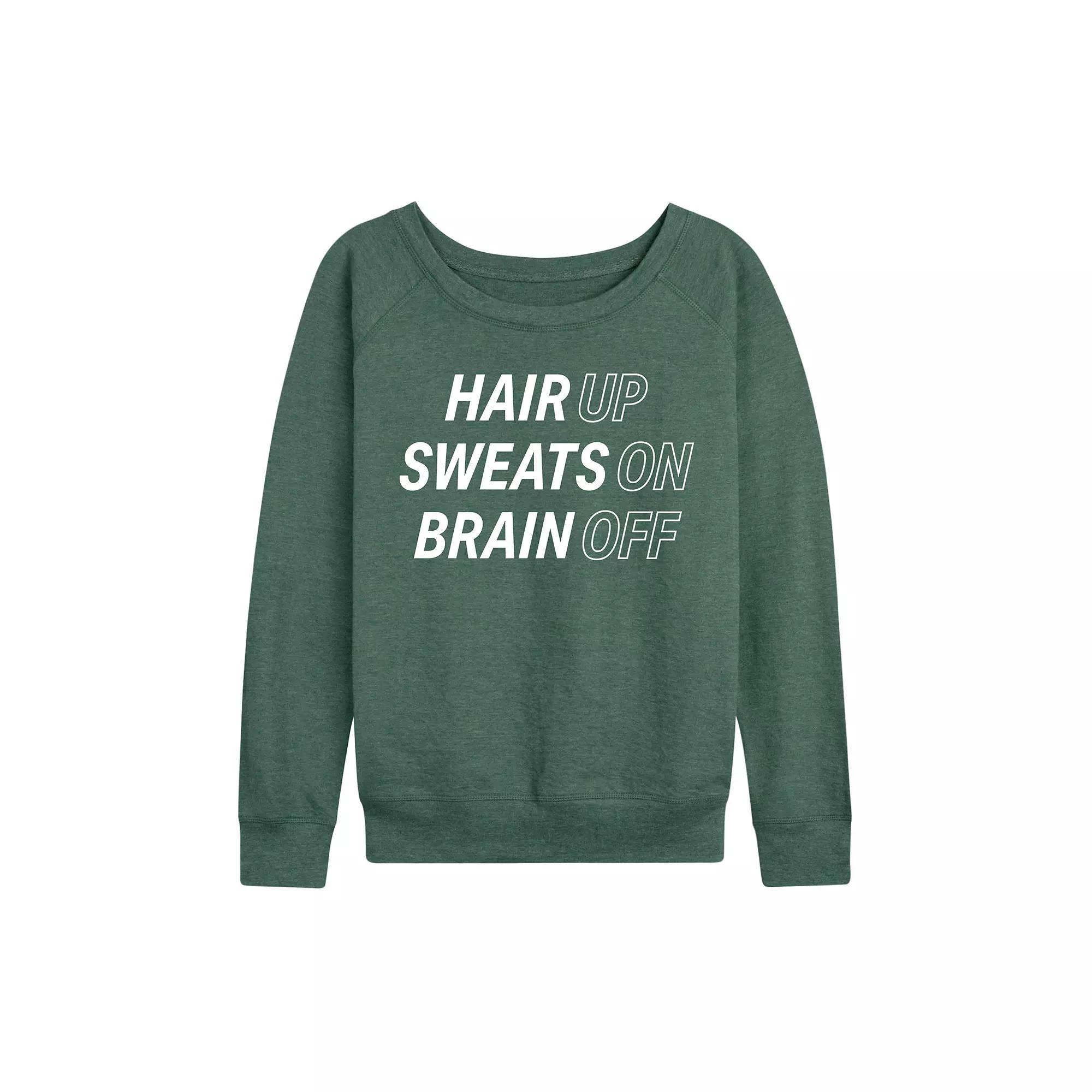 Womens Hair Up Sweats On Brain Off French Terry Long Sleeve Tee, Girls Grey Juniper Product Image