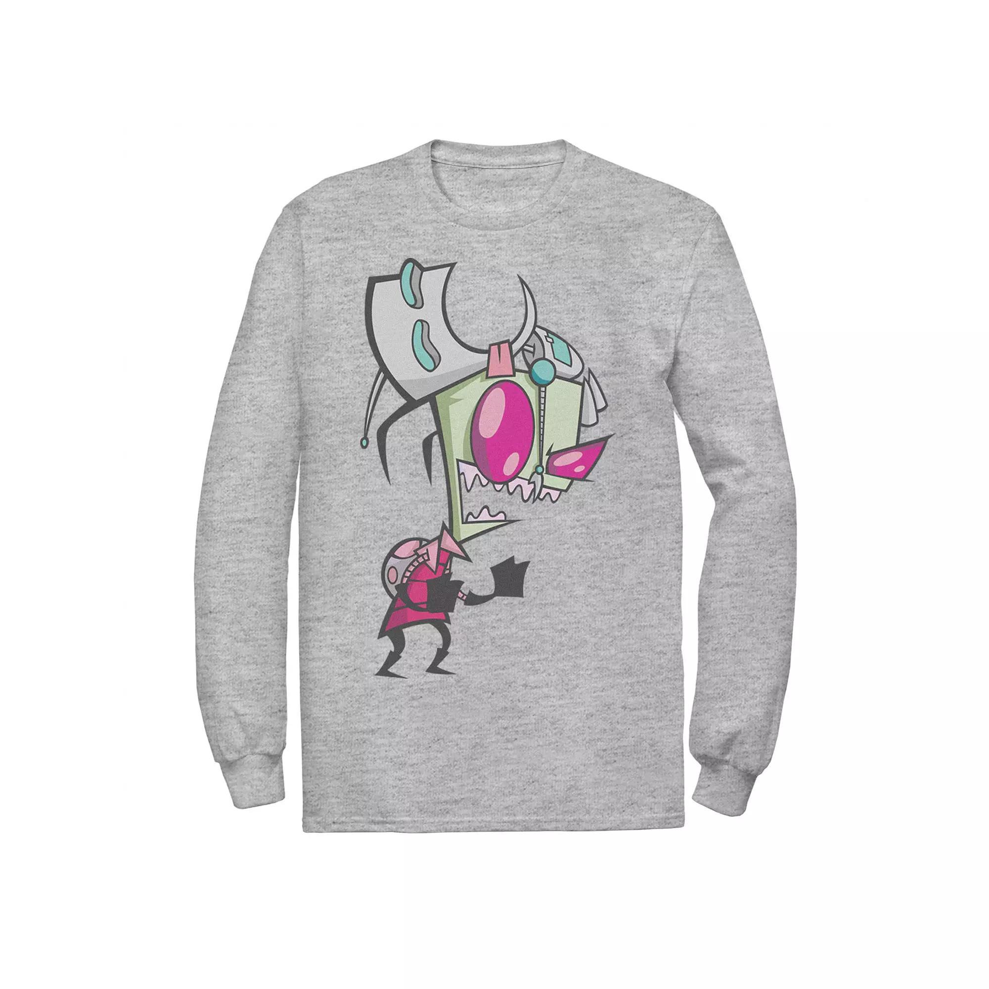 Men's Nickelodeon Invader Zim Menacing Laugh Tired Gir Portrait Long Sleeve Graphic Tee, Size: Large, Athletic Grey Product Image