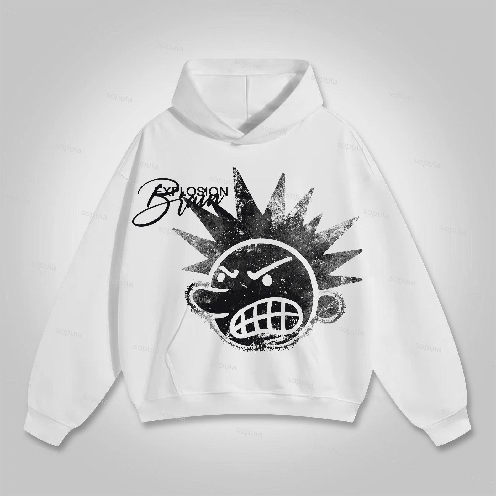 Sopula Casual The Brain Explodes Print Graphic Cotton Pocket Hoodie Product Image