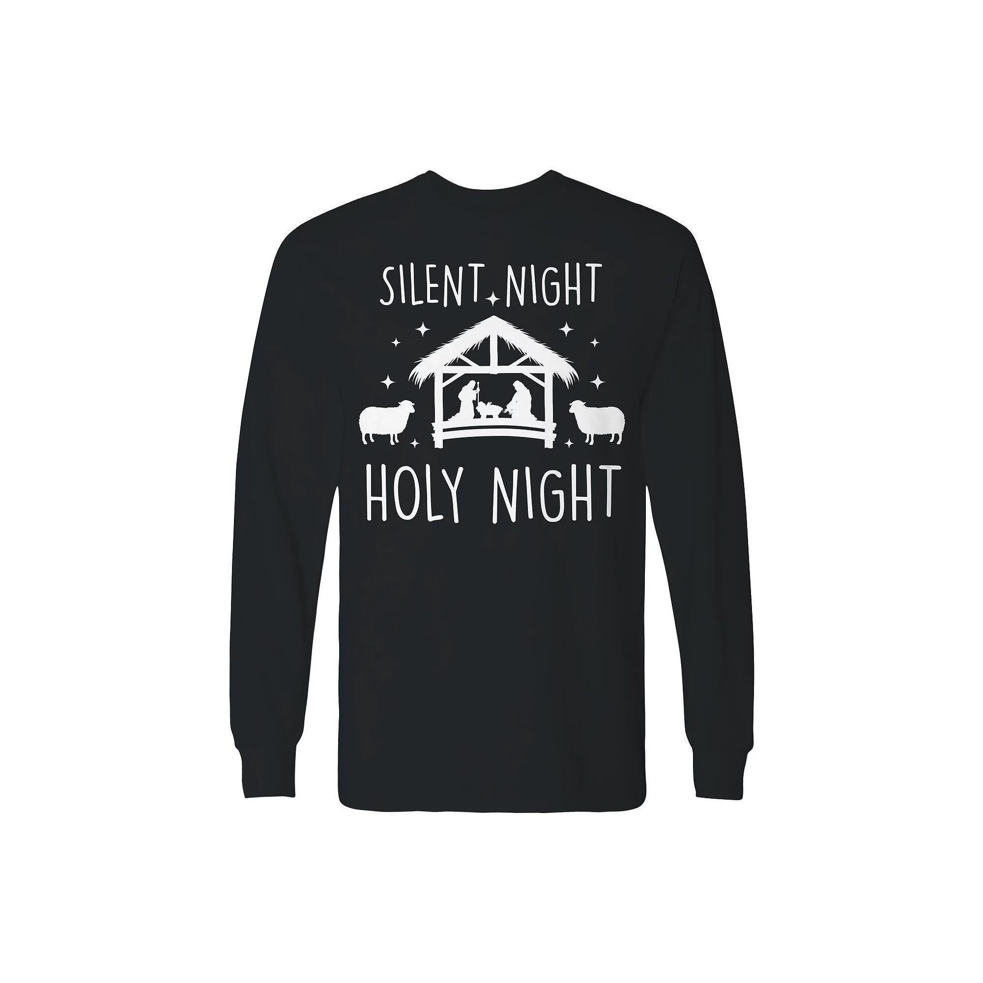 Men's Christmas Silent Night Holy Night Long Sleeve Graphic Tee, Size: XL, Black Product Image