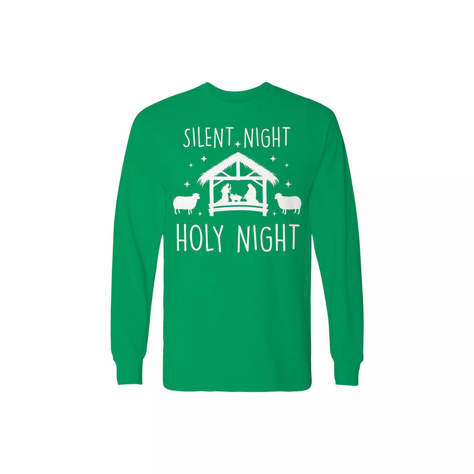 Men's Christmas Silent Night Holy Night Long Sleeve Graphic Tee, Size: XL, Black Product Image
