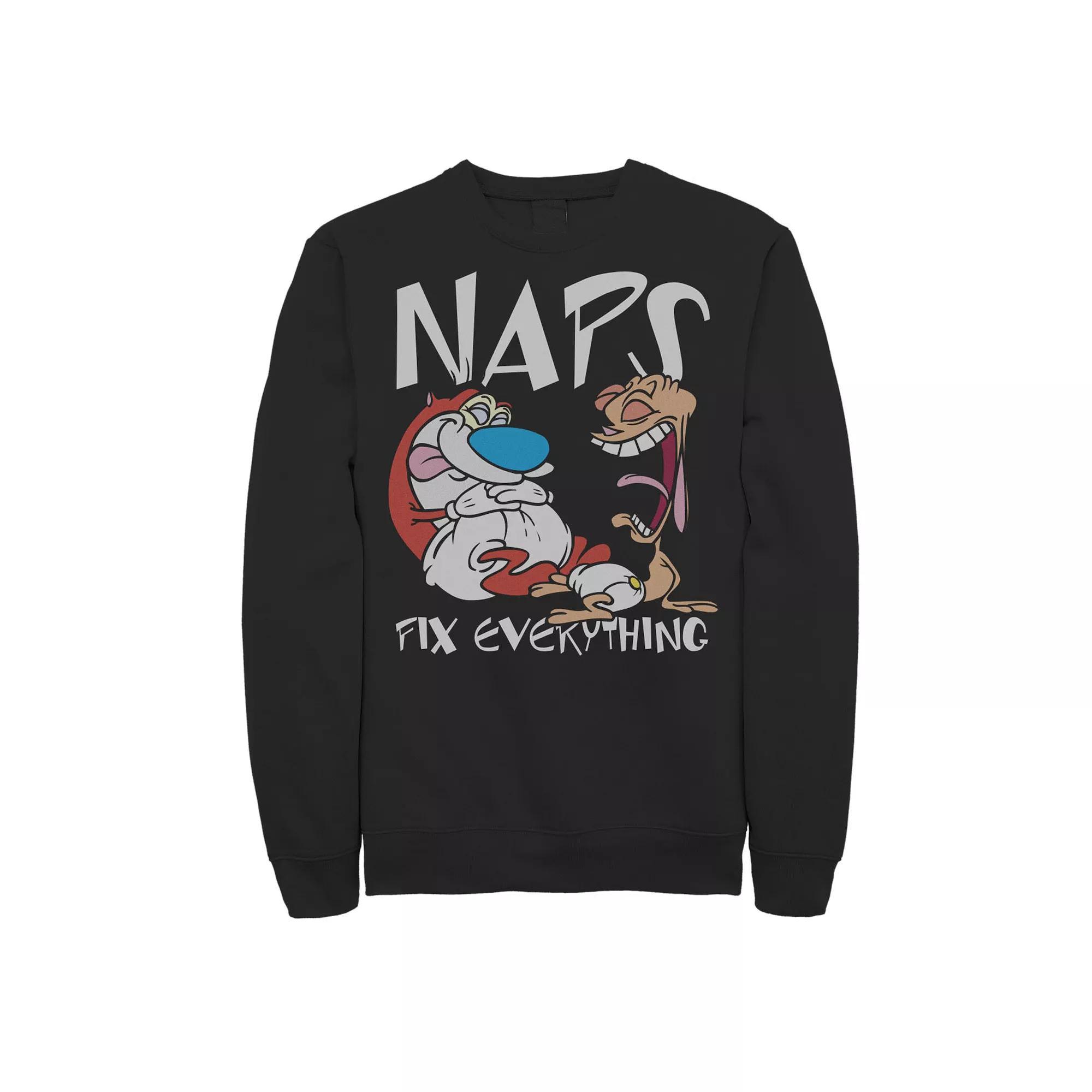 Men's Ren & Stimpy Naps Fix Everything Portrait Fleece, Size: Medium, Black Product Image
