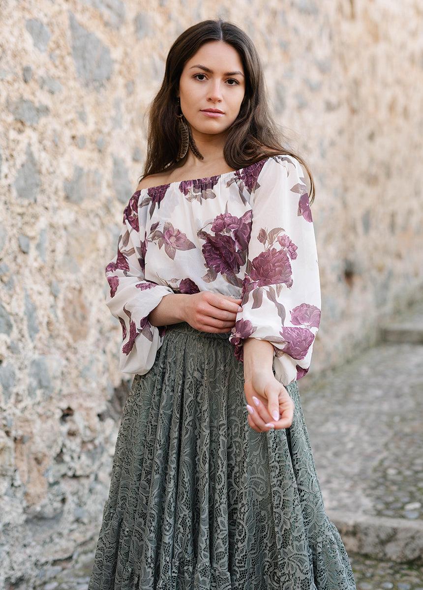Magali Top in Large Cream Floral Female Product Image