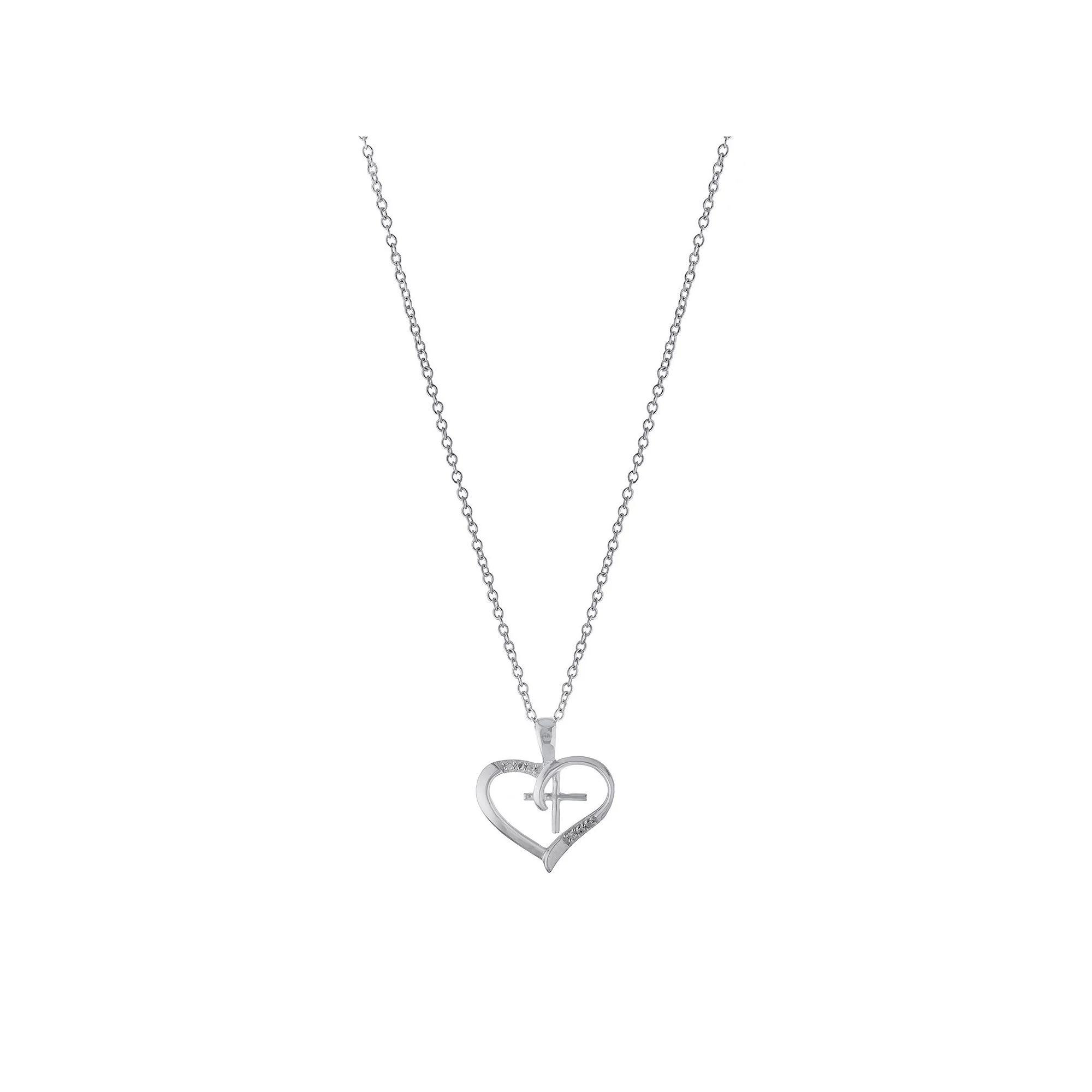 Main and Sterling Sterling Silver Cubic Zirconia Open Heart & Cross Pendant Necklace, Womens Silver Tone Product Image