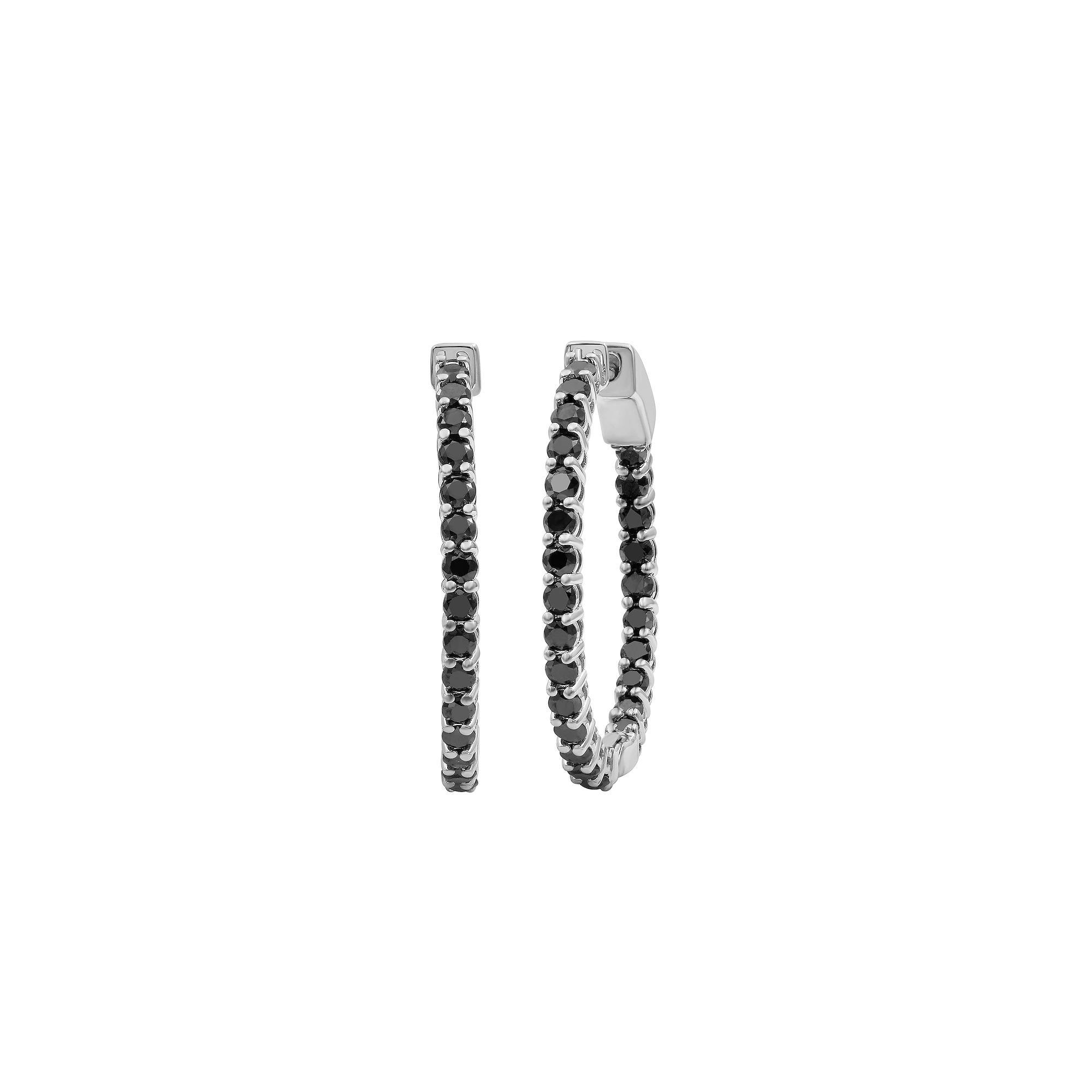 Jewelexcess Sterling Silver 2 Carat T.W. Black Diamond Hoop Earrings, Women's Product Image
