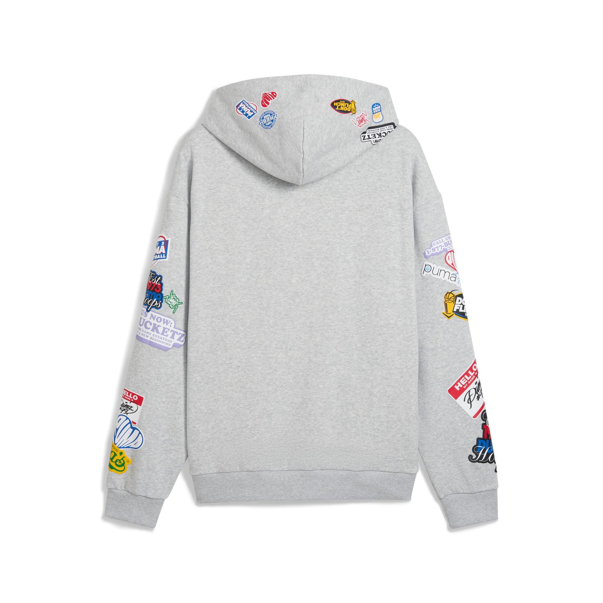 PUMA Sticker Pack Pullover Hoodie Men in Grey Product Image