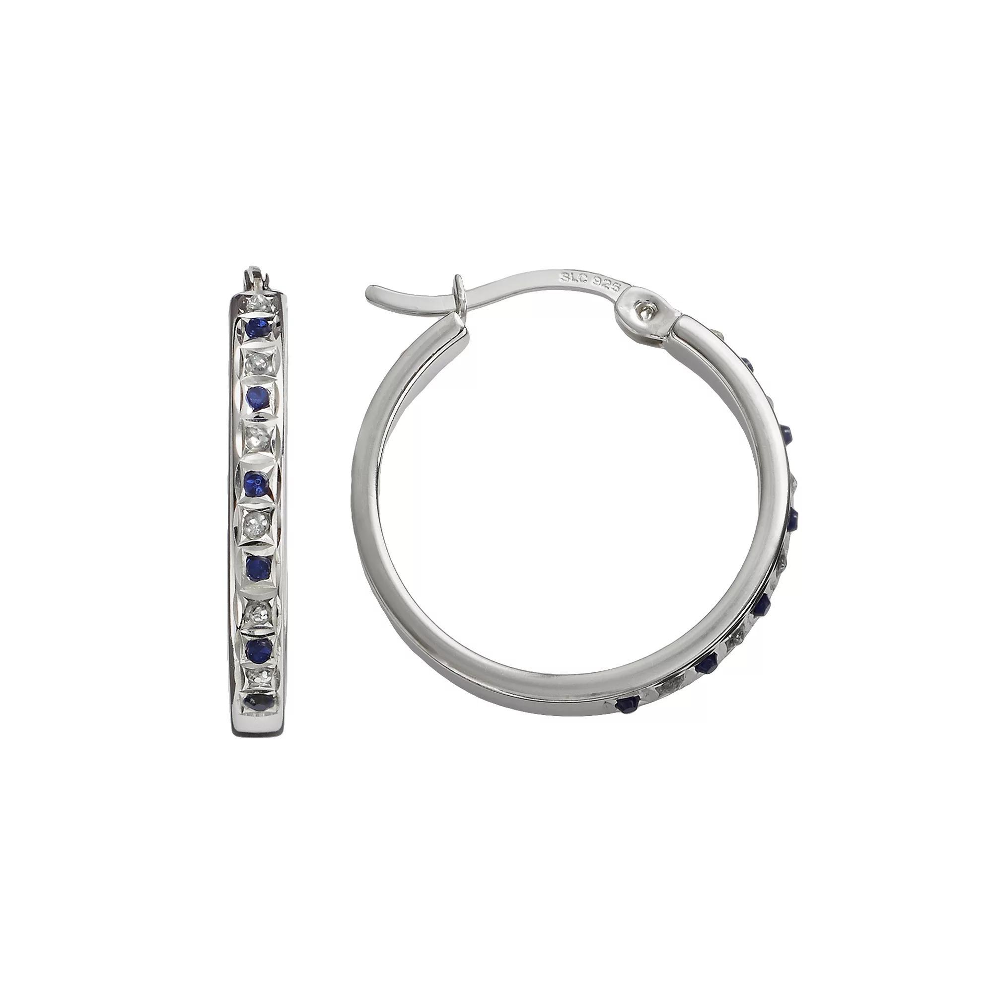 Diamond Mystique Platinum Over Silver Sapphire & Diamond Accent Hoop Earrings, Women's, White Product Image
