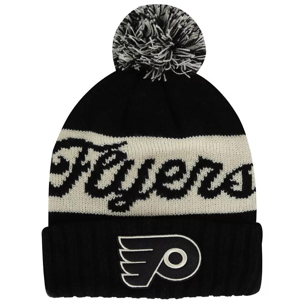 Men's American Needle Black/Cream Philadelphia Flyers Adeline Cuffed Knit Hat with Pom, Fly Black Product Image