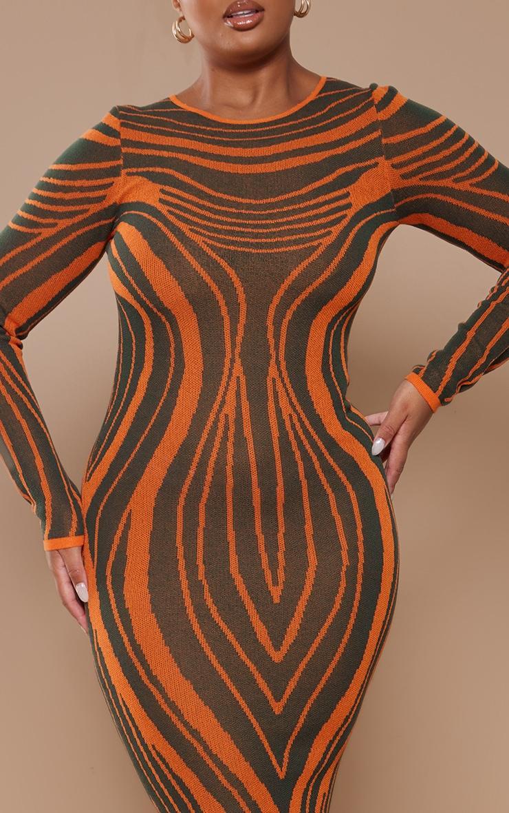 Plus Khaki Striped Knitted Midaxi Dress Product Image