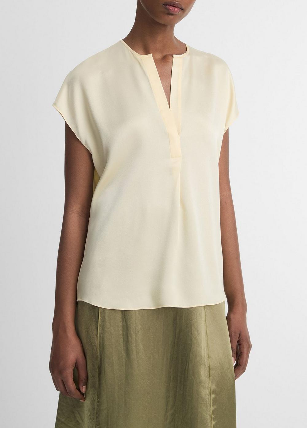 Womens Silk Cap-Sleeve Half-placket Blouse, Jade Sea, Size XS Vince Product Image