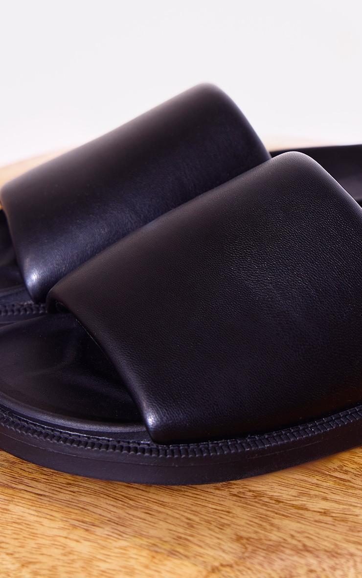 Black PU Round Toe Footbed Flat Sandals Product Image