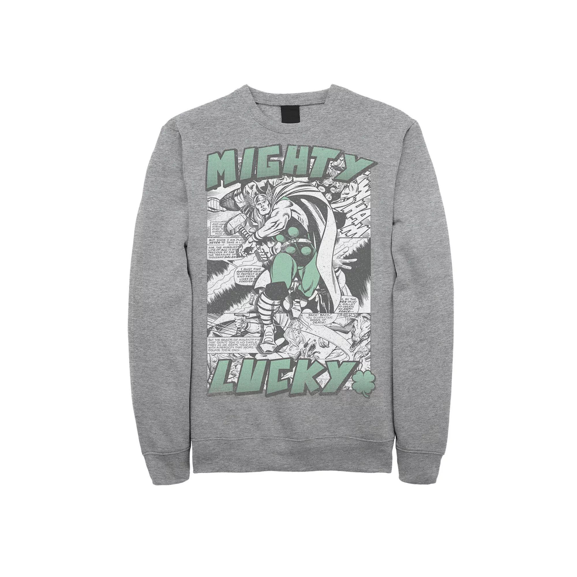 Men's Marvel Thor Mighty Lucky St. Patrick's Sweatshirt, Size: XXL, Athletic Grey Product Image