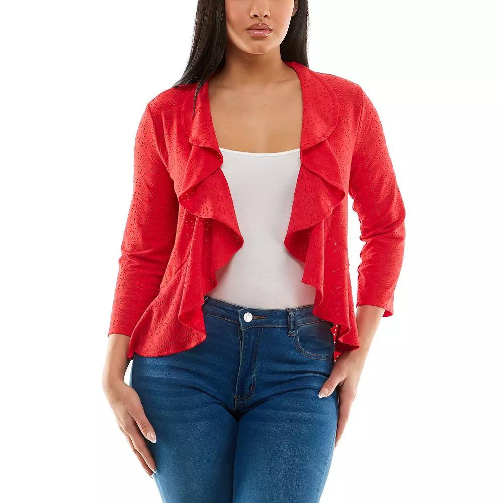 Women's Nina Leonard Eyelet Ruffle Front Bolero, Size: Small, Real Red Product Image