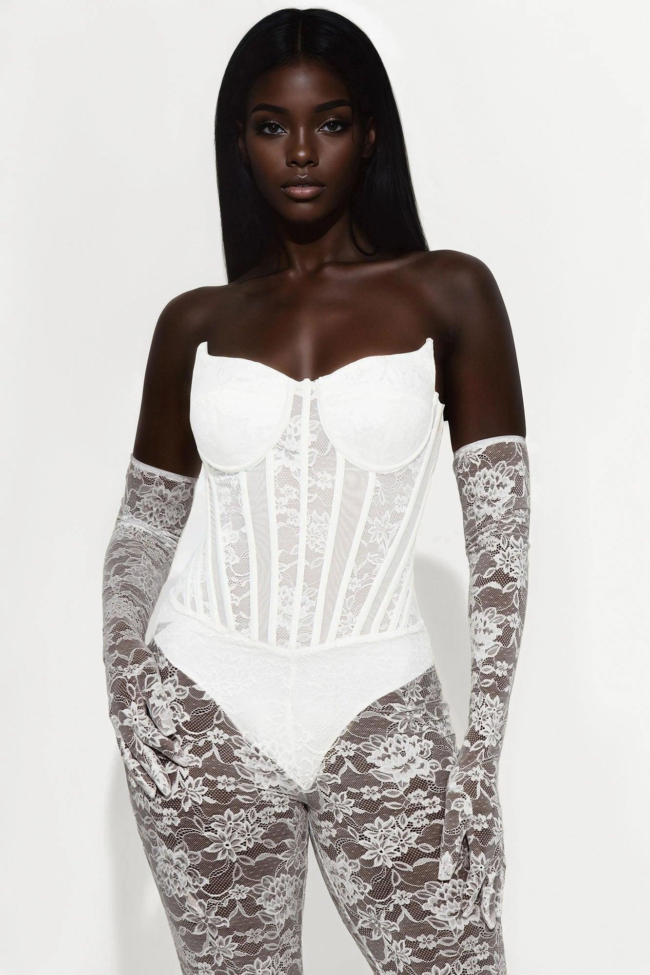 Fatima Lace Corset Jumpsuit Set - White Female Product Image