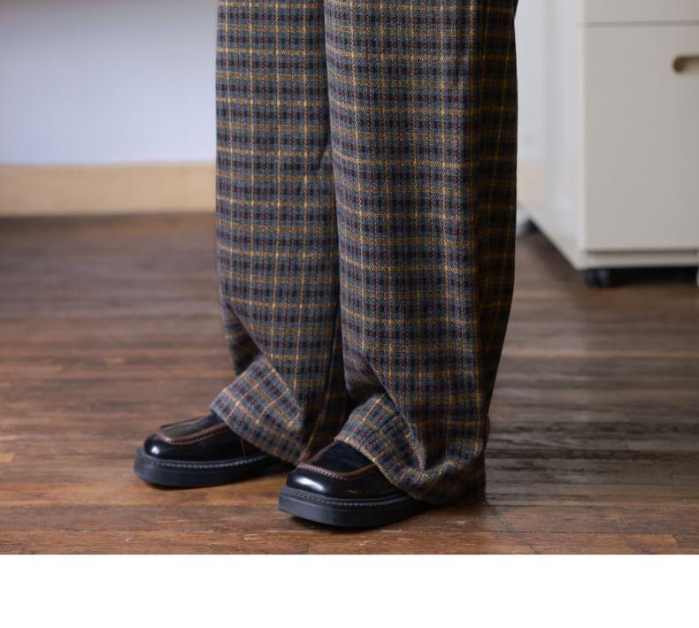 High Rise Plaid Wide Leg Dress Pants Product Image