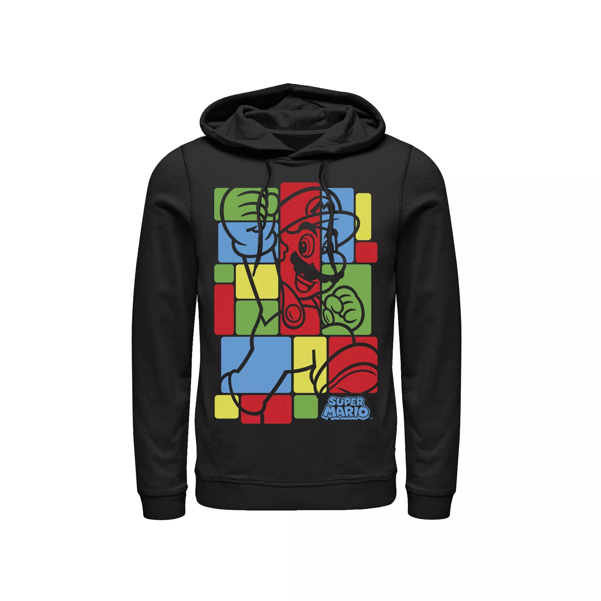 Men's Nintendo Super Mario Colorful Squares Fill Classic Hoodie, Size: Small, Black Product Image
