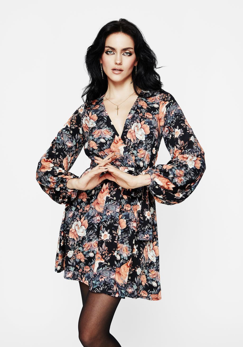 Reynard Fox Floral Mini Wrap Dress Product Image