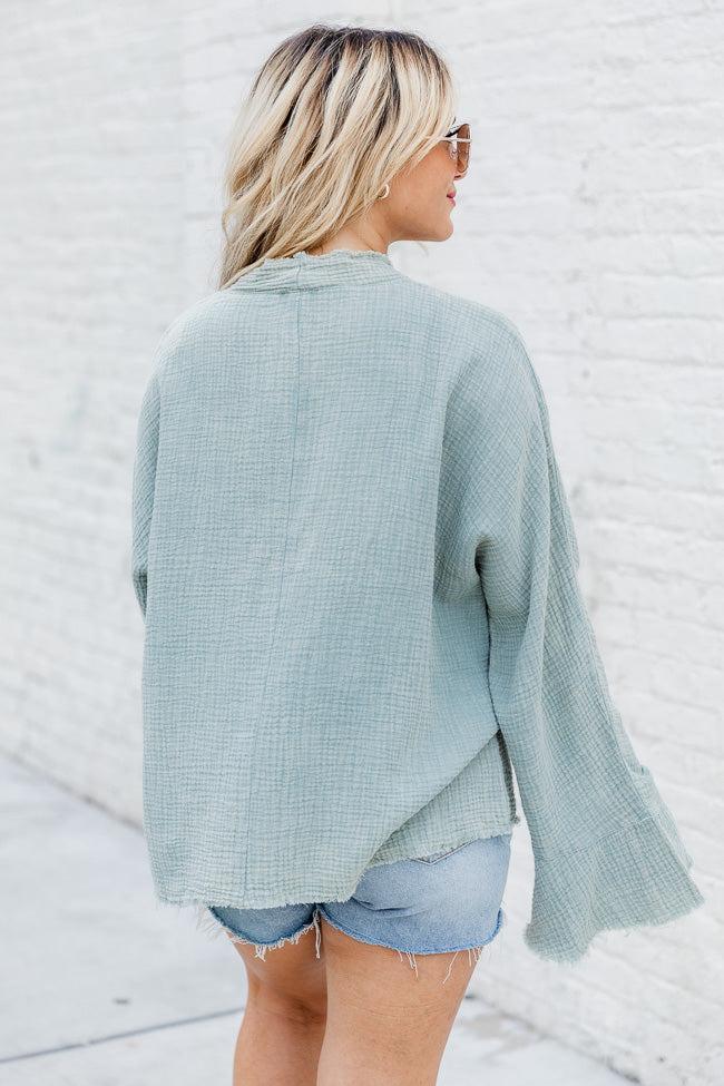 Out On Your Own Sage Gauze Acid Wash Cardigan Top FINAL SALE Product Image